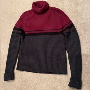 Red and Dark Gray Turtleneck Sweater